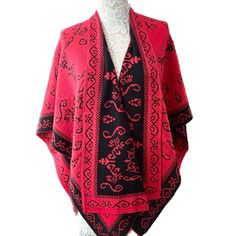 This luxurious wrap has a beautiful red and black design. It is fully reversible and very warm. It is made by Peruvian artisans from 50% alpaca and 50% merino wool. ... Alpaca Shawl, Wool Wrap, Shawls And Wraps, Black Design, Red And Black, Alpaca, Merino Wool, Wool, Red