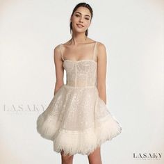 Lasaky - Elegant Cocktail Party Strapless Feather Sequin Dress Flirty Sleeveless Corset Dress For Party, White Flirty Corset Dress For Party, Glamorous Dress With Feather Trim And Sweetheart Neckline, Gala Dress With Feather Trim And Sweetheart Neckline, Sleeveless Corset Dress For Prom Season Parties, Elegant Strapless Feathered Mini Dress, Glamorous Summer Corset Dress For Prom, Elegant Strapless Mini Dress With Feathers, Glamorous White Summer Corset Dress