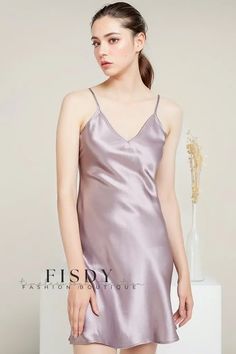 Fisdy - Lujoso camisón de seda de morera con tirantes - Ropa de casa exquisita Silk Nightdress, Short Slip Dress, Satin Camisole, Silk Nightgown, Silk Sleepwear, Sleepwear Dress, Silk Outfit, Dress Slip, Silk Slip Dress