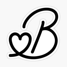 a sticker with the letter b and heart in black on a white background,