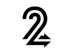 the number two with an arrow pointing up to it's left side, on a white background