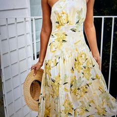 Floral Blooming Woman Cream & Yellow Floral Asymmetric Maxi Dress, Size M Long Skirt Fashion, Maxi Rok, Ankle Length Dress, High Waist Dress, Tiered Maxi Dress, Daily Dress, Printed Midi Dress, Midi Dress Bodycon, Types Of Skirts