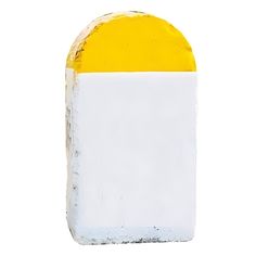 a white and yellow object is shown against a white background