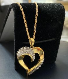 "14K YELLOW GOLD DIAMOND HEART 18\" NECKLACE 14k Yellow gold Diamond heart pendant with 30 stones each measuring approximately .3ct./.4ct 18\" length 14K yellow gold chain Large Heart measures approximately 1\" long by 1\" wide! Weighs 5.6 grams total Shipped insured/delivery confirmation I guarantee item to be exactly as described and pictured." Gold Diamond Accented Heart-shaped Necklace, Gold Heart-shaped Diamond Necklace With Accents, Gold Heart Diamond Necklace With Accents, Gold Diamond-cut Heart Pendant Necklace, Gold Diamond Cut Heart Pendant Necklace, Gold Diamond Necklace With Heart Cut And Diamond Accents, Gold Diamond Necklace With Heart Cut Accents, Gold Diamond Cut Necklace With Heart Pendant, Gold Diamond Cut Necklace For Valentine's Day