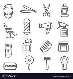 different types of hair products and tools line icons set on white background stock photo - budget conscious