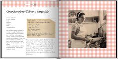 the recipe book is open to show an image of a woman preparing food