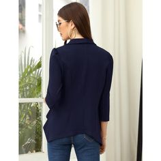 Elevate your wardrobe with the WhizMax Women's Business Casual Blazer, a perfect blend of sophistication and comfort. This navy blue cropped suit jacket is designed to enhance your professional attire while keeping you comfortable throughout the day.

- **Color:** Navy Blue
- **Size:** Small (refer to size chart for more details)
- **Material:** Premium, lightweight, skin-friendly fabric with a stretch
- **Sleeve Length:** 3/4 Sleeve
- **Features:** Draped open front, flowy drape ruffle hem, lap Cropped Suit Jacket, Cropped Suit, Women's Business Casual, Business Casual Blazer, Fall Maternity, Cardigan Crop, Open Front Blazer, Womens Business Casual, Puff Long Sleeves