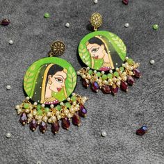 Navratri Earrings, Haldi Bride, Jewellery Quotes, Haldi Jewellery, Decoupage Earrings, Jewellery Diy, Fabric Jewellery