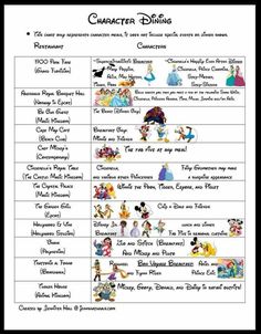 the character list for characters in disney's animated movie, which is shown below