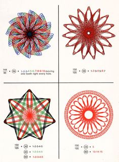 four different types of circular designs on white paper