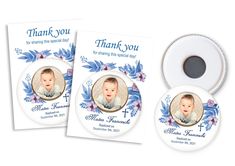 two thank cards with a baby's photo on them