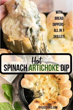 spinach artichoke dip with bread and dippers all in one skillet