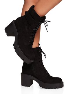 Combat Boot, Round Toe, Block Heel, Mid Heel: 2-3 inches, Lace Up, Zippers, Solid, Item Number 3115074704889 Heel Combat Boots, Combat Boots Black, Rainbow Shop, Combat Boot, Suede Lace, Lug Sole, Mid Heel, Chunky Heel, Boot Shoes Women