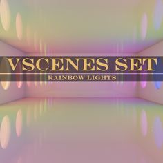 an image of a room with the words vcscness set rainbow lights on it