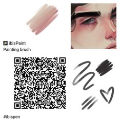 a close up of a person's face next to a qr code with the words bisip paint painting brush