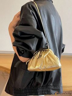 Bird in Bag - Gold Metallic PU Ruched Bag Casual Party Bags For Fall, Casual Gold Bags For Parties, Spring Gold Bags With Removable Pouch, Gold Bags With Removable Pouch For Spring, Versatile Party Bag For Spring, Casual Party Pouch Bag, Versatile Party Pouch Bag, Ruched Bag, Bird In Bag