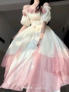 Pink Dnd Outfit, Kawaii Wedding Dress, Pink Fantasy Dress, Poofy Dresses, Pink Flowy Dress, Gowns Dresses Elegant, Power Of Makeup, 파티 드레스, Kawaii Fashion Outfits