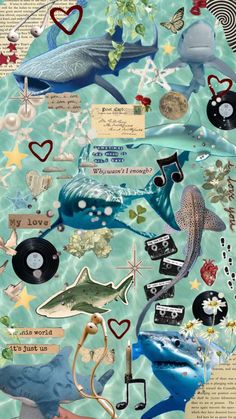 a collage of sea animals and other things in the ocean with words written on them