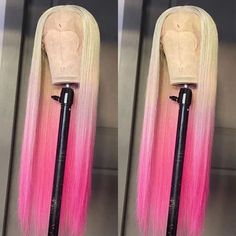 Blonde To Pink Wig 10% Human Hair 90% Heat Resistant Fiber Wig T-Part Lace Front Wig Color:Blonde To Pink Hair Length:22 Inches. Style: Straight Hair Weight: 12.35oz Wig Combs And Adjustable Straps There Are 3 Combs Inside, One Is On The Top, And The Other 2 Is On The Two Side Near From The Ear. Style Straight Hair, Blue Grey Hair, Brown Hair Extensions, Pink Blonde, Straight Lace Front Wig, Brown With Blonde Highlights, Blonde Lace Front Wigs, Long Gray Hair