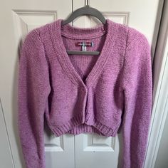 Never Worn! Urban Outfitters Cropped Button Up Sweater. Bright Pink, Very Soft, Very Warm. Casual Purple Cardigan With Buttons, Casual Purple Button-up Sweater, Casual Purple Cardigan With Button Closure, Casual Purple Button-up Cardigan, Purple Button-up Cardigan With Buttons, Purple Button-up Cardigan, Purple Winter Tops With Button Closure, Winter Purple Tops With Button Closure, Cute Button-up Cardigan With Buttons