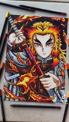 Gaara Painting, Rengoku Kyoujurou Drawing, Demon Slayer Drawing Ideas, Rengoku Sketch, Bleach Drawing, Pencil Drawings For Beginners, Pencil Sketch Images