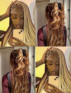 Coloured Braids Black Women, Napoleon Color Braids, Braids Hair Color For Black Women, Hair Inspo Color Braids, Unique Braid Colours For Black Women, Braided Hairstyle Colors, Fall Hair Braids, Multi Coloured Braids, Hair Color Combos Black Women Braids