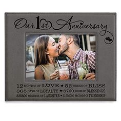 an anniversary frame with a couple kissing