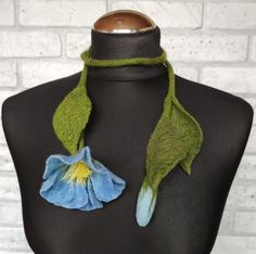 This is boho felted blue floral necklace made 100% Merino wool and fiber viscose. Length this minimalist lariat is 38 inches.This best gift birthday for girlfriend, wife, sister, mom. If you want a different color, write me. I sincerely please You to write me and ask. More felt lariat -necklaces here: https://www.etsy.com/shop/EmbroideredFeltGifts?ref=seller-platform-mcnav%C2%A7ion_id%C2%A7ion_id&section_id=31423647 and here: https://www.etsy.com/shop/EmbroideredFeltGifts?ref=seller-platform-mcn Felt Flower Necklace, Wool Jewelry, Wool Necklace, Felt Flower Bouquet, Textile Necklace, Felt Necklace, Felted Scarf, Art Scarves, Necklace Art