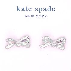 These Kate Spade Silver Bow Shaped Stud Earrings Are In New With Tags Condition. Dust Bag Is Included. Fast Shipping And Free Gift With Every Purchase! Check Out My Closet For More Kate Spade Jewelry!! Earrings White Background, Kate Spade Earrings Stud, Kate Spade Studs, Spade Earrings, Shark Earrings, Dragon Earrings, Mini Studs, Kate Spade Earrings, Halo Earrings Studs