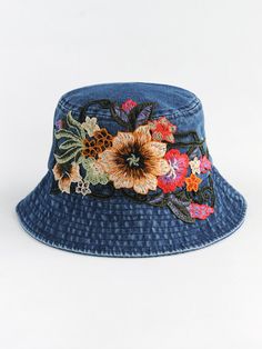 Fashion National Style Embroidered Denim Fisherman Hat Outdoor Sun Protection Travel Street Basin Hat. Outdoor Sun Shade, Denim Crafts, Embroidery On Clothes, Fisherman Hat, Recycle Clothes, Fascinator Hats, Embroidered Denim, Bucket Hats, Cool Hats