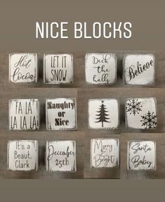 the cover of nice blocks, with different designs on it and words written in white ink