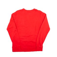 Item is in used condition. Small marking to sleeve. >Size: M >Armpit To Armpit: 20" >Armpit To Cuff: 20" >Collar To Hem: 27" Red Long Sleeve Sweatshirt, Red Crew Neck Sweater With Ribbed Cuffs, Red Crew Neck Sweatshirt With Relaxed Fit, Casual Red Sweatshirt With Ribbed Cuffs, Red Relaxed Fit Crew Sweatshirt, Red Long Sleeve Sweater For Streetwear, Red Crew Neck Top With Ribbed Cuffs, Red Cotton Sweatshirt With Graphic Print, Red Cotton Crew Sweatshirt