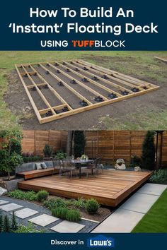 an image of a deck being built using tuff block and how to build an instant floating deck