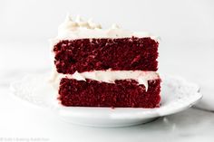 a slice of red velvet cake on a plate