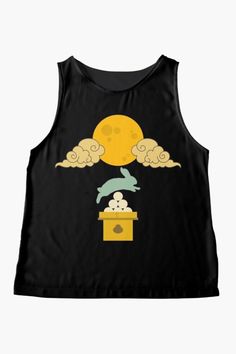 Moon rabbit illustration on Japanese inspired tank top t-shirt. American Mythology, Moon Rabbit, Rabbit Illustration, East Asian, Top T Shirt