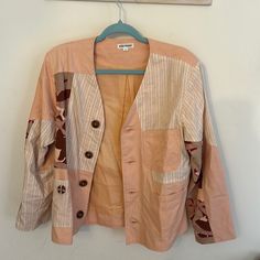 Gorgeous Jacket! Minimum Shoulder Pads, Neutral Tone, Gorgeous. Casual Pink Outerwear For Daywear, Pink Outerwear For Daywear In Fall, Spring Daywear Outerwear With Patch Pockets, Spring Pink Outerwear For Work, Spring Patchwork Outerwear For Work, Pink Patchwork Outerwear For Fall, Pink Cotton Blazer For Fall, Pink Long Sleeve Blazer For Spring, Pink Cotton Outerwear For Work