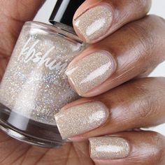 We dare you to call this vanilla shade boring. This mega flame polish is loaded with holographic sparkle set against a soft tan base. This shade is perfect in 2-3 coats and will make filing a pleasure. Type: Mega Flame Base: 5-Free Glitter Load: Heavy Glitter Size: Micro to Small Recommended Coats: 2 Coats Notes: For best results follow with a quick-dry top coat. Ethyl Acetate, Butyl Acetate, Nitrocellulose, Adipic Acid/Neopentyl Glycol/Trimellitic, Anhydride Copolymer, Isopropyl Alcohol, Acetyl White Sparkle Nails, Wedding Nail Polish, Champagne Nails, Sparkle Nail Polish, Tan Nails, Silver Nail Polish, Neutral Nail Polish, Gold Glitter Nails, French Acrylic Nails