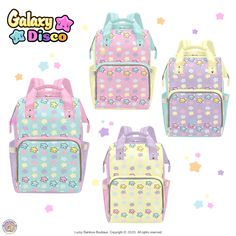 A Multifunctional Backpack with an allover Pastel Rainbow Stars Print and solid colour Background. Vegan friendly and Waterproof. Made from Nylon. Have you ever wished there was a backpack out there that would cater for everything? Something you could really organise your day with? Well; we think we may have the answer! Introducing our Multifunction Backpack! This is our Galaxy Disco Pastel version! From mini weekend excursions to casual days out OR even Back to School! This COLOUR POPPIN PRETTY Disco Pastel, Foil Insulation, Yume Kawaii, Rainbow Stars, Canvas Rucksack, Colour Background, Nappy Bag, Rainbow Star, Kawaii Accessories