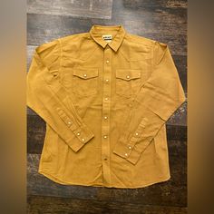 Color: Comb Honey Nwt Long Sleeve Snap Brown Long Sleeve Shirt With Snap Buttons, Brown Relaxed Fit Button-up Camp Shirt, Comb Honey, Brown Button-up Tops With Snap Buttons, Brown Button-up Flannel Shirt With Pockets, Western Snap Button-up Shirt, American Flag Shirt, Gold Orange, Navy Shirt