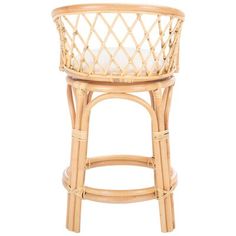 an image of a bamboo stool with white cushion on the back and seat upholstered