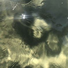 the sky is reflected in the water and it looks like clouds are floating on land