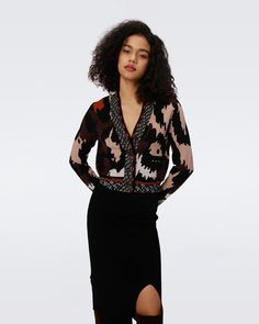 Crafted from a knit jacquard, the Midge cardigan has cozy, chic feel. This piece has a V-neckline, long sleeves, and buttons up the front in contrasting detail.Eloisa is 5 Foot and 8 Inches and wearing a size XS. Wrap Dress Dvf, Jacquard Cardigan, Knit Jacquard, Jungle Cat, Midi Wrap Dress, Cozy Chic, Wrap Dress Floral, Knitwear Cardigan, Mini Wrap Dress