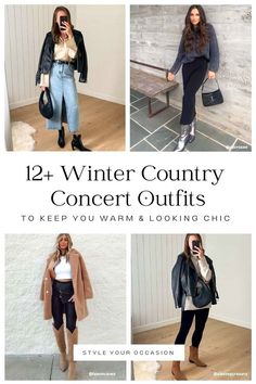 13+ chic and warm winter country concert outfit ideas for women. Stay warm and trendy at your indoor or outdoor winter country concerts this season with our collection of what to wear to a winter country concert in cold weather as well as 13 trendy night cold winter country concert outfits. Click through for the best country concert outfit ideas for winter. country festival outfits Cowboy Boot Outfits Winter, Winter Country Concert, Indoor Concert Outfit, Winter Country Concert Outfit, Country Concert Outfit Ideas, Concert Outfit Winter, Country Concert Outfits, Cowboy Boot Outfits, Minimalist Wardrobe Essentials