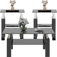 there are two tables that have flowers on them