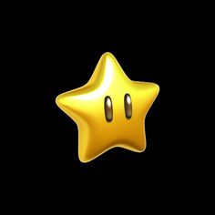 a yellow star with two eyes on it's face and one eye open, in the dark