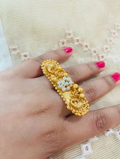 Double finger Ring premium quality matte finish. Double Finger Band Ring, Full Finger Gold Ring Design, Big Finger Rings Gold, Double Finger Ring Gold, Lakshmi Devi Finger Rings Gold Women, Double Finger Ring, American Diamond Necklaces, Oxidized Necklace, Polki Necklace