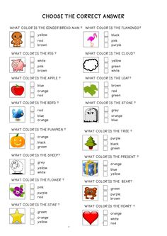 a printable checklist with the words choose the correct answer and what color is the heart?