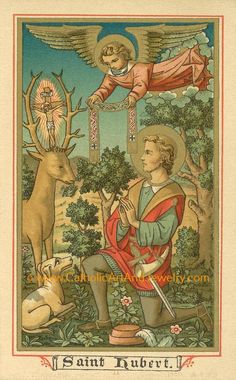 an image of the saint luke with his deer and angel above him, surrounded by other animals