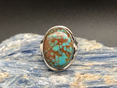 Turquoise Ring // 925 Sterling Silver // Double Band Setting Size 9 Face Height: 25mm Weight: 12 grams Stone: natural turquoise from the Sonoran Desert Hallmark 925 Actual Item Pictured Genuine Turquoise, Natural Turquoise, Turquoise Ring, Turquoise Bracelet, Ring Size, Jewelry Rings, 925 Sterling Silver, Turquoise, Band