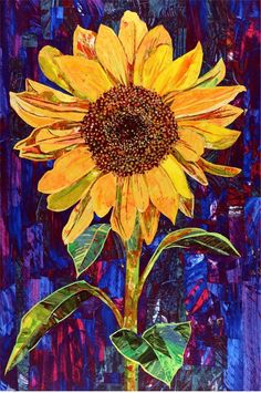 a painting of a sunflower on a purple background